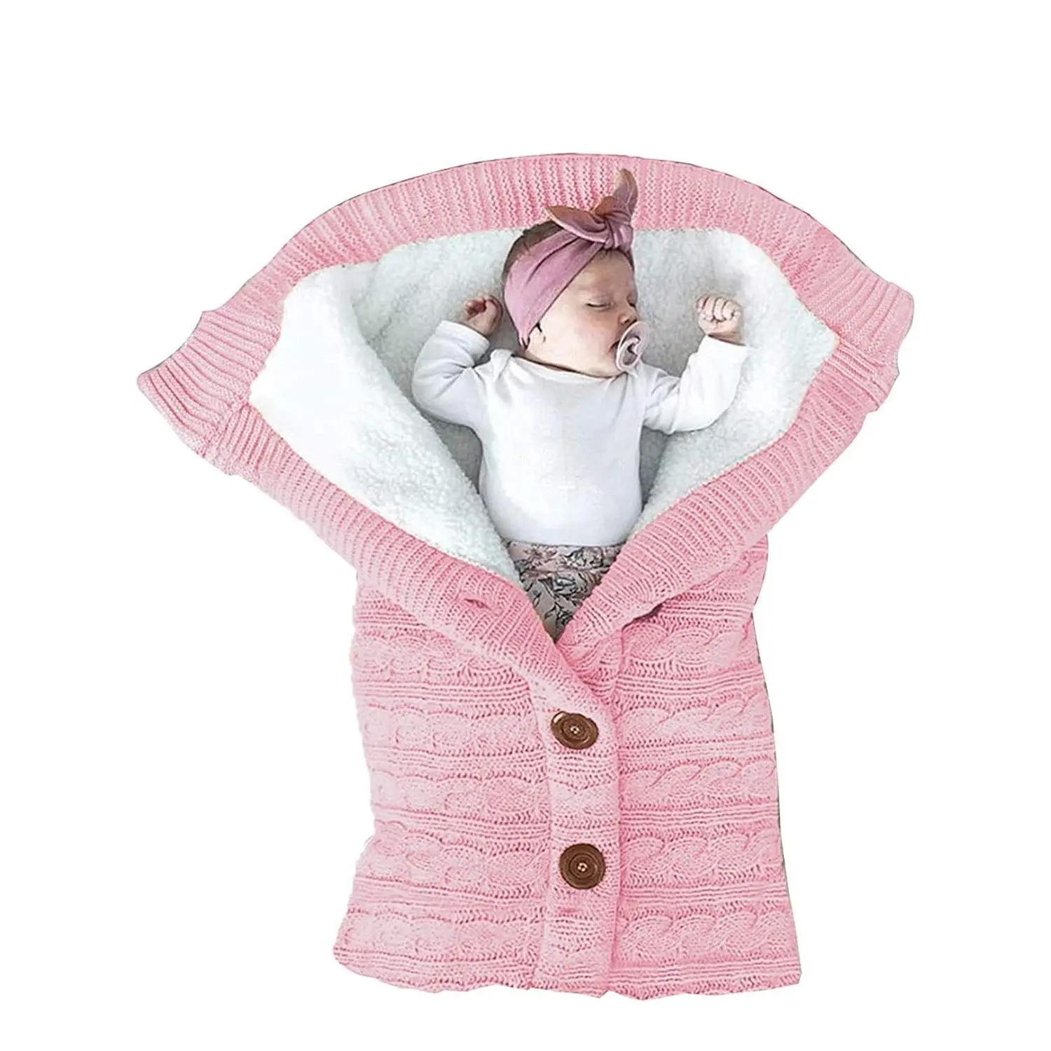 Unisex Infant Swaddle Blankets Soft Thick Fleece Knit Baby Girls Boys Stroller Wraps (Light Pink)