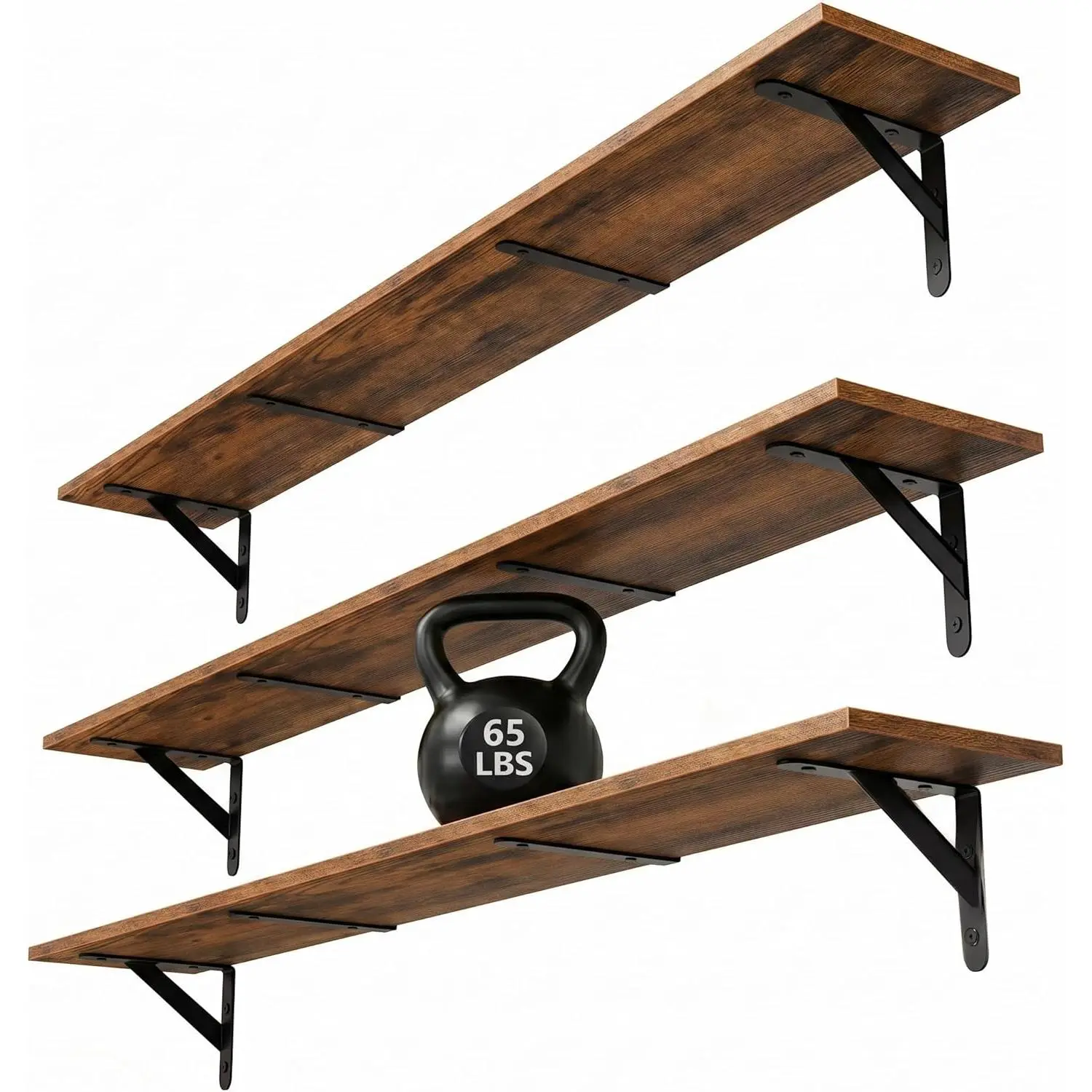 Floating Shelves for Wall 48″W x 8″D, Long Wall Mounted Shelves Set of 3, Wood Book Shelves Decor, Farmhouse Display Shelf for Bedroom, Living Room, Laundry Room, Kitchen, Bathroom, Brown