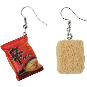 1Pair Red Funny Instant Noodle Chili   Drop Earrings Women Fashion  Hook Earrings Artist Painter  Drop and Dangle
