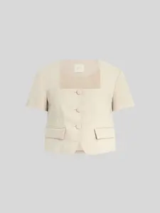 The Mayfair Linen Top in Light Khaki