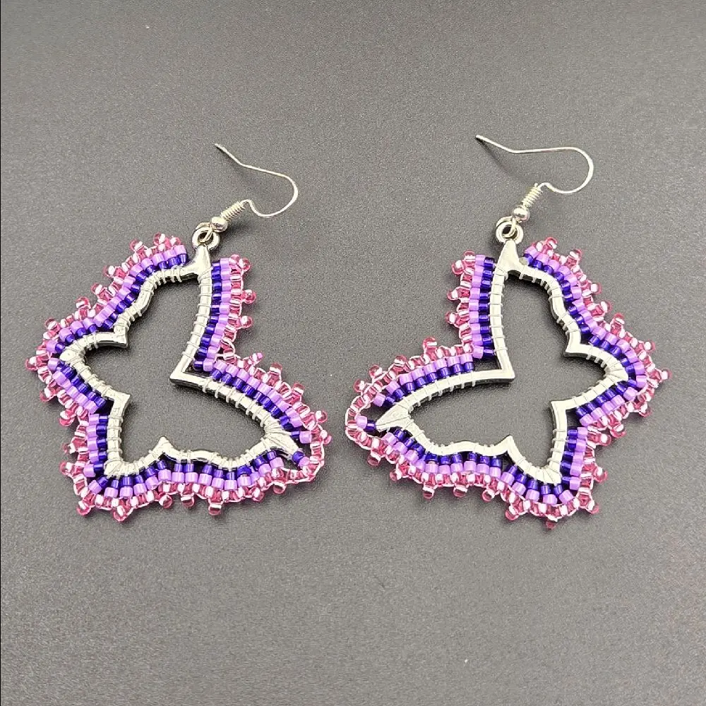 Purple/Pink Beaded Butterfly Earrings