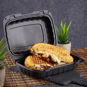 Karat Earth 9" x 6" Mineral Filled PP Hinged Container, Black - 250 pcs