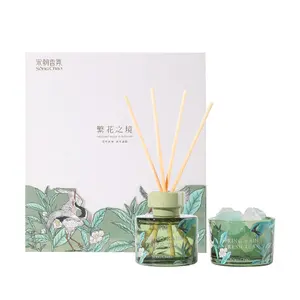 SONG CHAO "Spring Rain & Clear Tea" Flameless Reed Diffuser Set with Scented Stone - "Realm of Blooming Flowers" Series Home Fragrance Gift Box