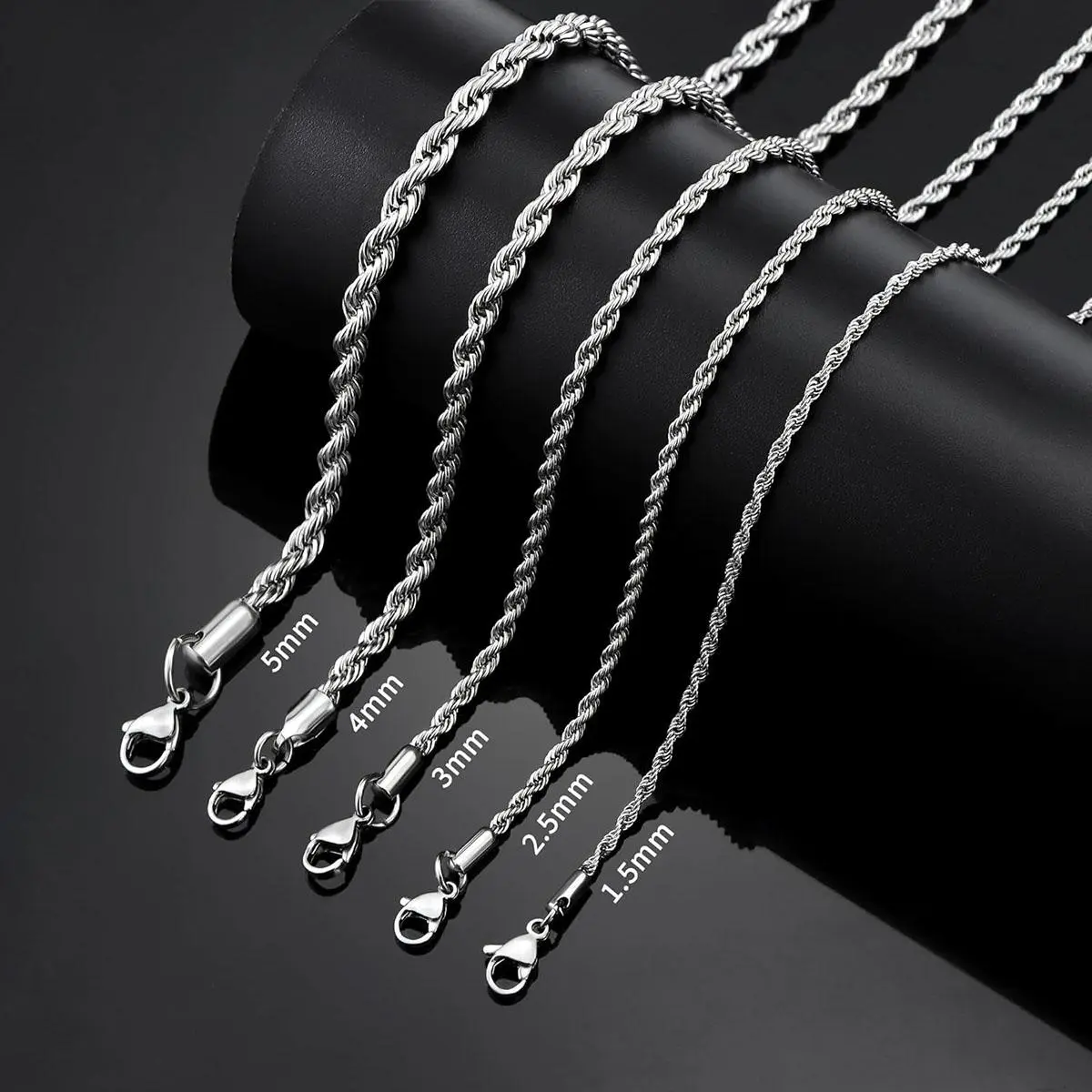 Jewelfairy 3/4/5mm Rope Chain Necklace for Men, Mens Chain Necklace, Stainless Steel Necklace Chain for Men Women and Boys, 18''to 24''