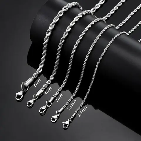 Jewelfairy 3/4/5mm Rope Chain Necklace for Men, Mens Chain Necklace, Stainless Steel Necklace Chain for Men Women and Boys, 18''to 24''