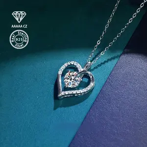 925 Silver 1 Carat White 5A CZ Heart Pendant Necklace For Birthday, Valentine's Day, Teacher's Day, Christmas, Halloween, New Year, Daily Party, Wedding Anniversary, Fashionable Women's Shining Gift Jewelry
