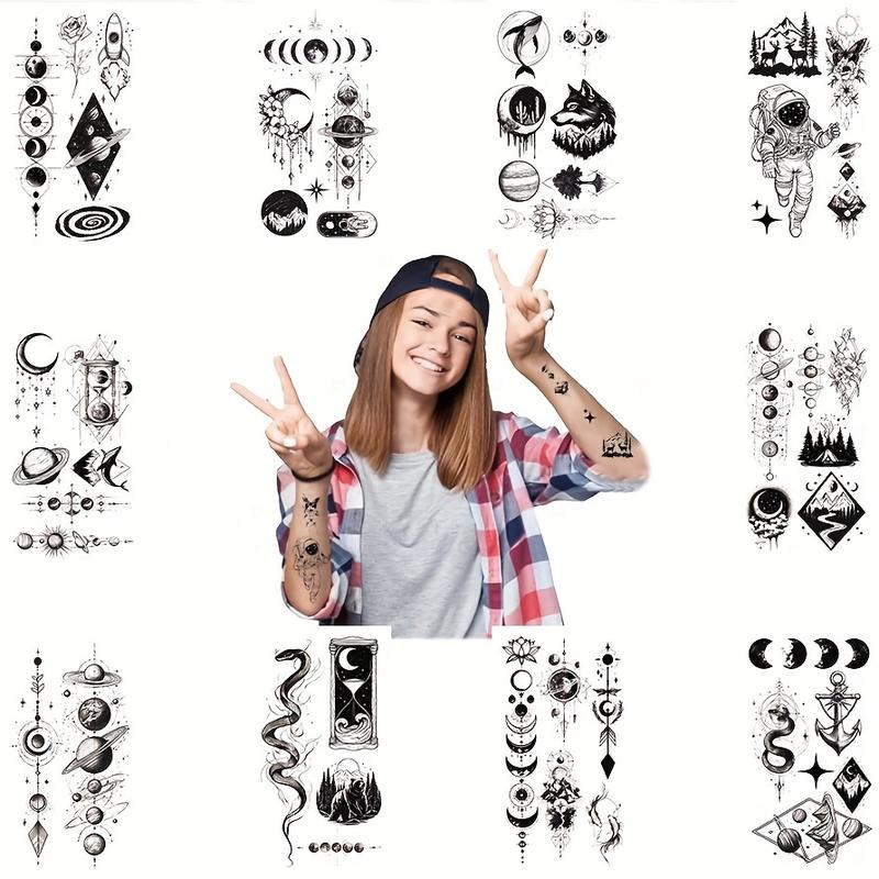 10 Pieces Black Space Temporary Tattoo, Geometric Planet Fake Tattoo Sleeves, Suitable for Women Men Adult, 3D Star Moon Sun Solar System Tattoo Sticker Universe Astronaut Galaxy Arm Art Design-Easy to Apply and Remove, Durable and Durable. 10 Pieces Black Space Temporary Tattoo, Geometric Planet Fake Tattoo Sleeves, Suitable for Women Men Adult, 3D Star Moon Sun Solar System Tattoo Sticker Universe Astronaut Galaxy Arm Art Design-Easy to Apply and Remove, Durable and Durable.