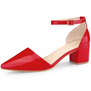 BLISSFUL STEP Women's Pump Pointed Closed Toe Low Chunky Heels Pumps
