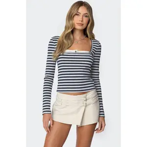 Edikted Women's Buttoned Up Layered Striped Top