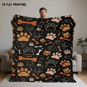 Cute Puppy Footprint and Bone Blanket, Air Conditioning Nap Cover, Office Blanket, Camping Blanket, Sofa Throw, Living Room Decor