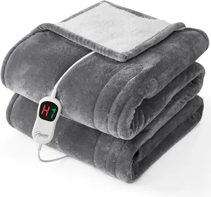 Homemate Heated Blanket Electric Throw - Heating Blanket Throw 1/2/4/6/8 Hours Auto-off 10 Heat Level Heat Blanket Over-heat Protection Flannel Sherpa Heater Blanket Electric ETL Certification