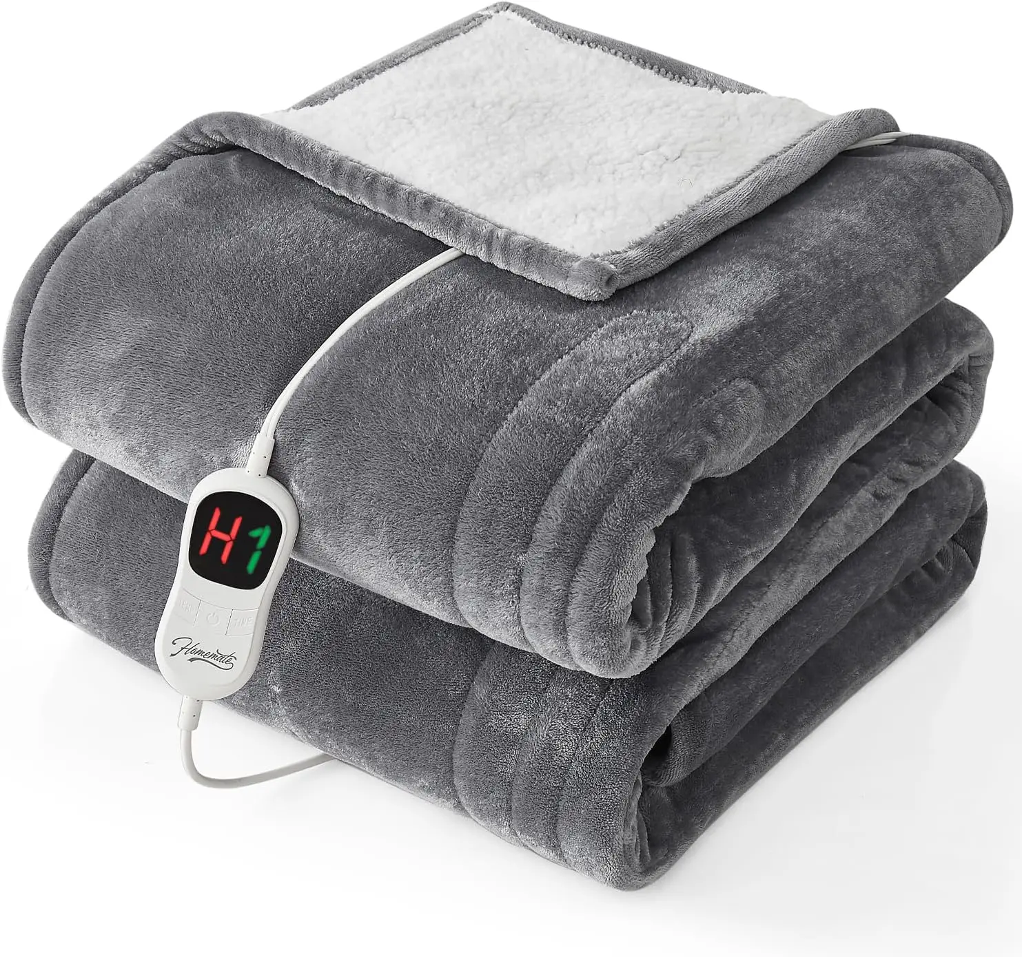 Homemate Heated Blanket Electric Throw - Heating Blanket Throw 1/2/4/6/8 Hours Auto-off 10 Heat Level Heat Blanket Over-heat Protection Flannel Sherpa