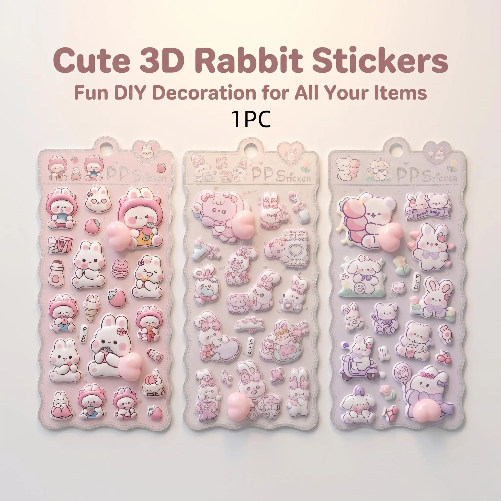 Cute 3D Roll Stickers with Squishy Butt Design, Bunny and Bear Bubble Stickers, Cute Animal Stickers, Scrapbook Accessory, Ideal for Kids DIY Crafts, Scrapbooking, Journaling