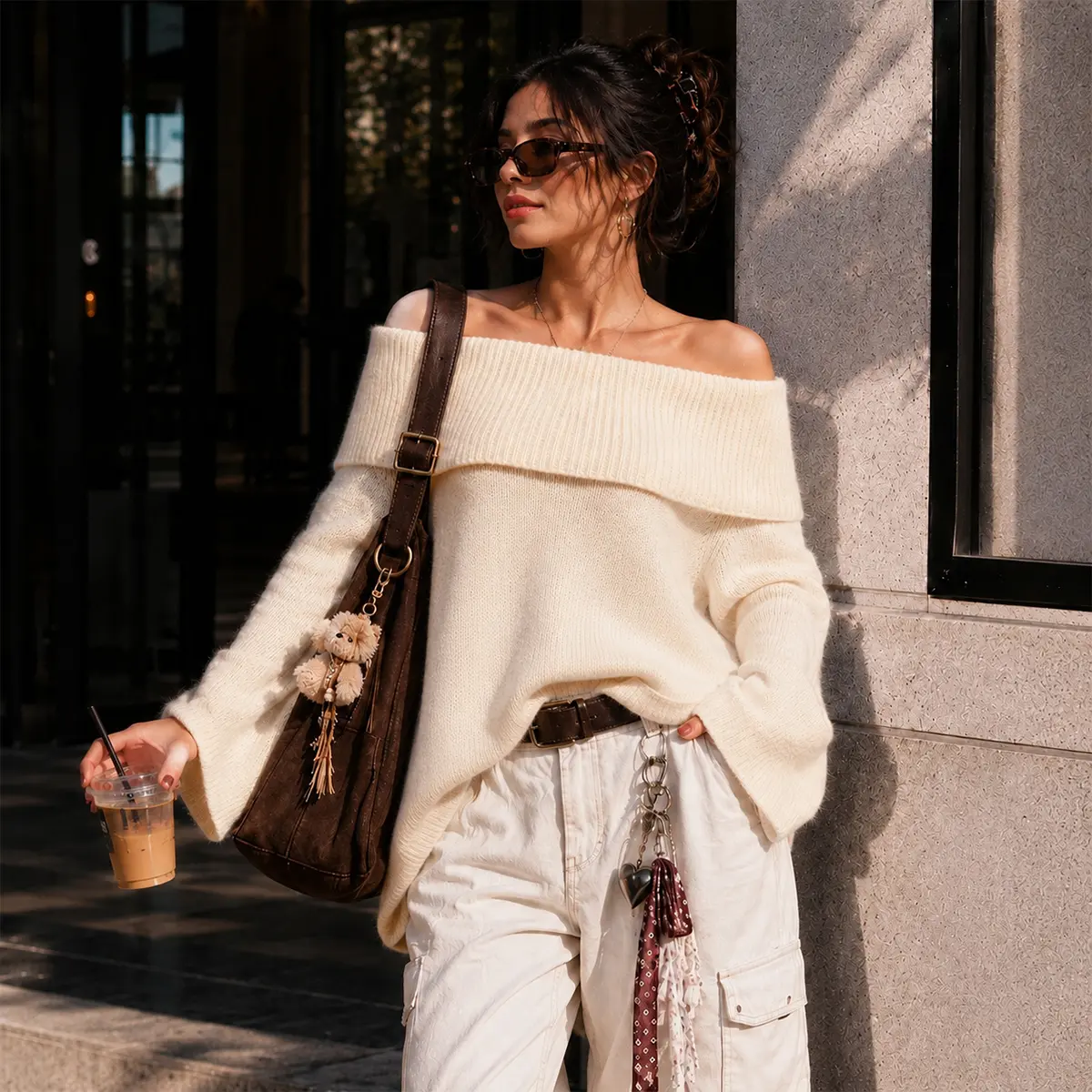 Women's Off the Shoulder Fold Over Sweater Slouchy Long Sleeve Oversized Chunky Knit Pullover Loose Fall Winter Tunic Top for Date Night Casual Daily Holiday Outfit Sohochic