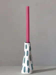 Series 1: Blue-Ticked White Clay Candle Holders