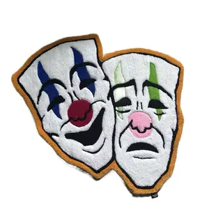 Smile Now Cry Later Handmade Rug with Vibrant Faces and Orange Border for Unique Decor