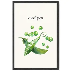 Sweet Pea Framed Kitchen Wall Art – Peas Poster in Frame, Cute Food Quote Print, Watercolor Vegetable Decor, 11x17 Ready to Hang