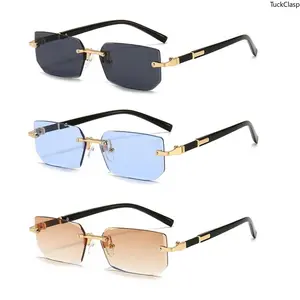 3-Pack Rimless Rectangle Sunglasses for Women and Men, Small Square Fashion Shades, Lightweight Summer Travel Eyewear for Driving, Outdoor Activities, and Everyday Style