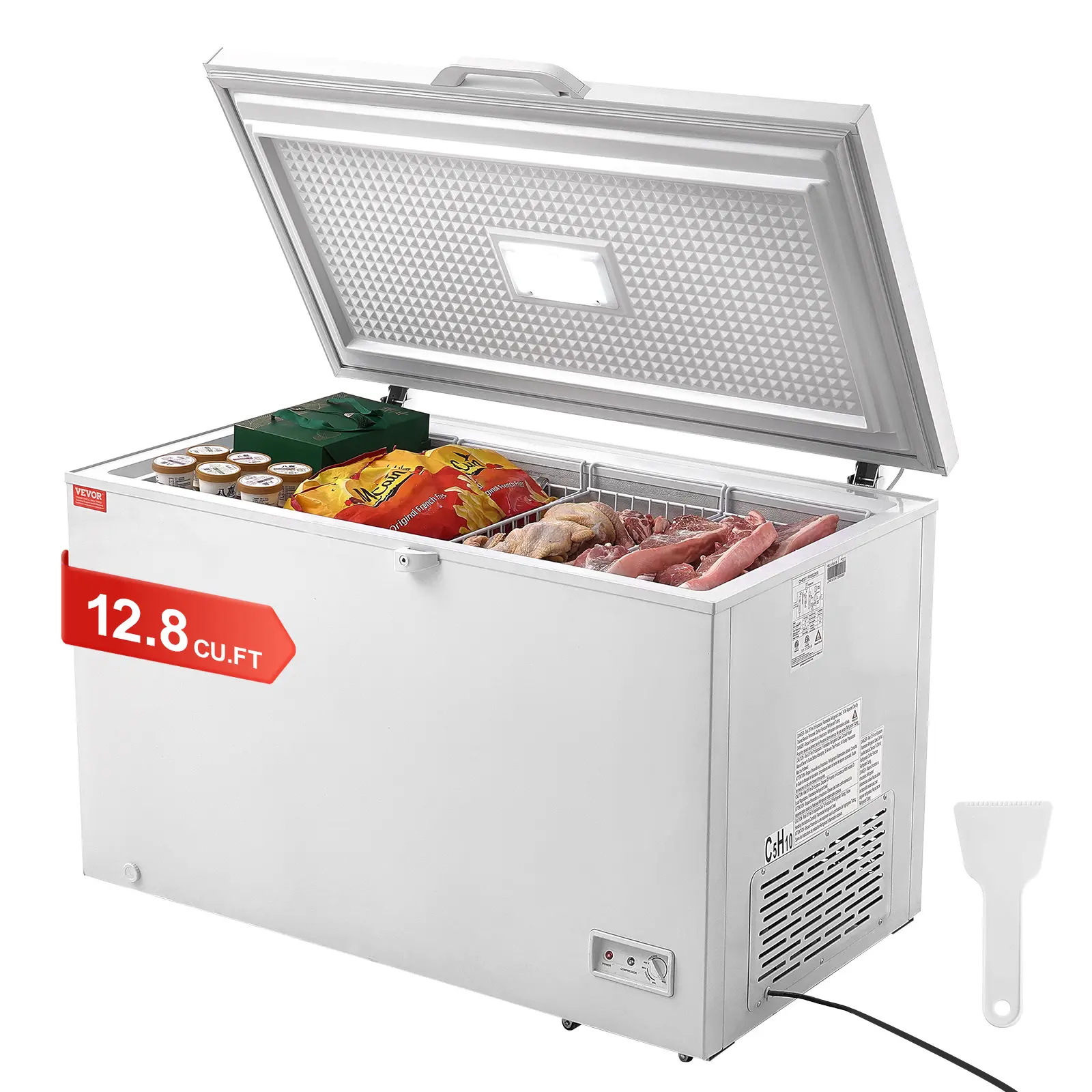 【summerfinds】VEVOR Chest Freezer, 12.8 Cu.ft / 345 L Large Deep Freezer & 4 Removable Baskets, Freestanding Top Open Door Commercial Chest Freezers with Locking Lid, 7-Level Adjustable Temp, LED Lighting, 6 Wheels