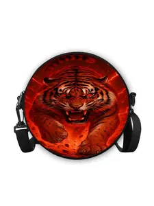 1 Digital Art Roaring Flame Small Round Crossbody Bag | Adjustable Strap & Zipper Closure, Durable Lining, Casual Fashion Bag for Daily Use
