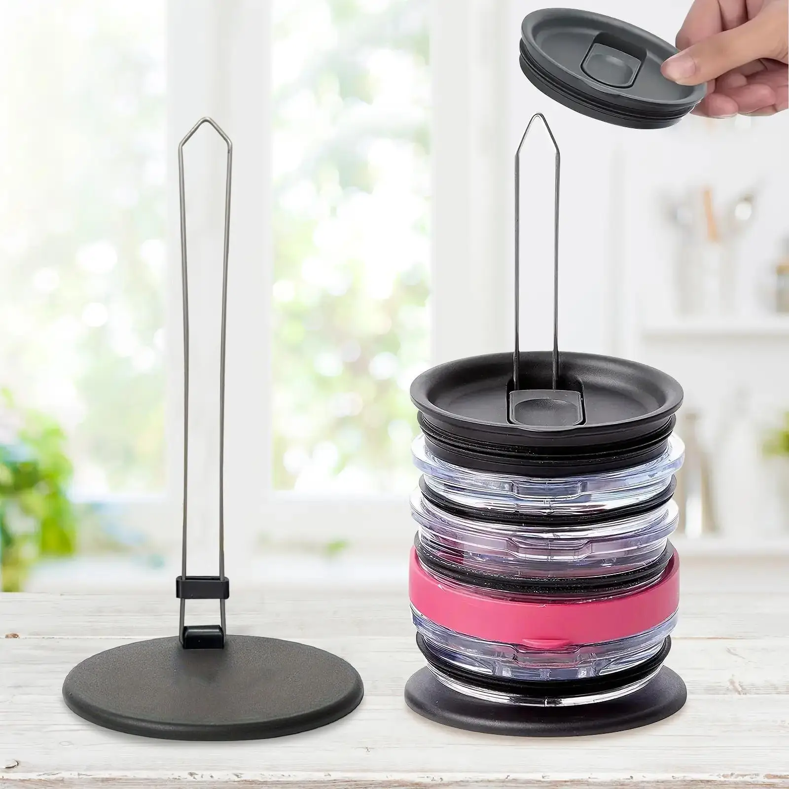 Stainless Steel Tumbler Lid Organizer, Space Saving Vertical Tumbler Cup Lid Holder, Tumbler Lid Storage Rack, Holds Up To 10 Lids, Kitchen Accessorie