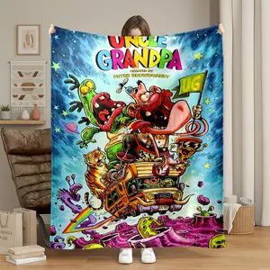 Uncle Grandpa Funny Animation Flannel Blanket, HD Digital Print Design, Soft Warm Throw for Sofa, Office Bed, Camping, Travel, All Seasons