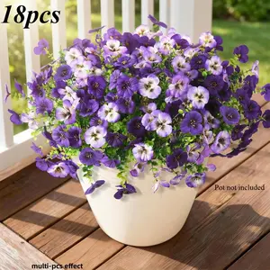 18pcs Outdoor Artificial Flowers, Plastic Fake Flowers, Uv-Resistant And Fade-Free Fake Pansies Floral Plants, Suitable for Outdoor Gardens, Porch, Hanging Baskets, Outdoor Planters, Wedding Arrangements, Holiday Parties, Indoor Home Decor