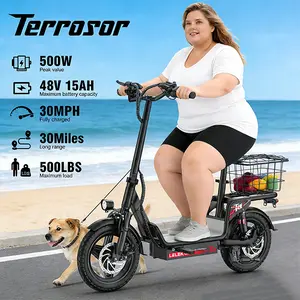 TERROSOR Electric Bike Electric Scooter with Seat, 500W Motor, 26MPH Top Speed, 25 Miles Range, Heavy Duty Escooter with Seat – 500 LBS Capacity Adults Electric Scooter with Large Storage Dual Susp Basket for Pets Dogs and Items ev Scooter
