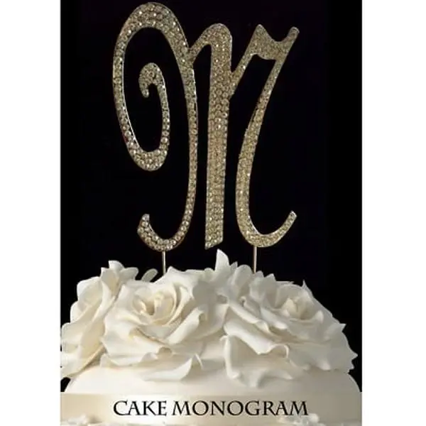 De Yi Enterprise Monogram Cake Toppers - Gold Rhinestone - M