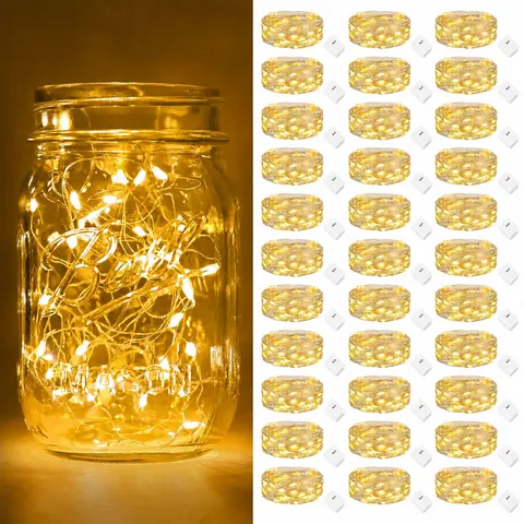 30-Pack LED Fairy Lights Battery Operated, Silver Wire, 20 LEDs, 6.5 Feet Twinkle Firefly Star & Moonlight String Lights for DIY, Wedding, Party, Bedroom, Garden, Christmas, Valentine's Day, Flowers, Warm White,dorm essentials