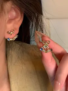 Colorful Bow Earrings, Dual-Wear Personalized Ear Rings, Dopaamine High-End Rhinestone Unique Jewelry Gift for Girls, Perfect for Valentine's Day and Parties