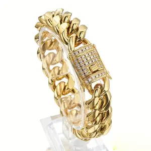 Diamond Clasp Encrypted Cuban Link Bracelet | Gold & Silver Colors | Multiple Sizes | Unisex Hip Hop Wrist Jewelry for Streetwear & Layering
