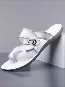 Men's PU Leather Flip-Flops, Breathable Anti-Slip Soft Sole, Casual Beach Sandals, Durable Comfort Shoes for All Seasons