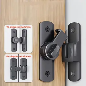 1pc Heavy-Duty Anti-Theft Door Lock with 90°/180° Adjustable Sliding Pin Lock, Door Security Lock, Commercial/Residential Grade, Black Construction, Easy Install Lever Handle Lock with Keyless Entry & Emergency Override, Durable Design for Home