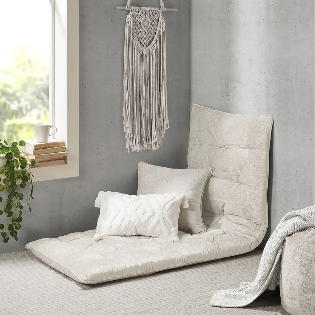 Oversized Floor Pillow Cushion, 27 x 74 Inches, Soft Poly Chenille, Ivory, Plush Lounge Seating for Living Room, Bedroom, Dorm, Meditation, Kids Playroom, Machine Washable