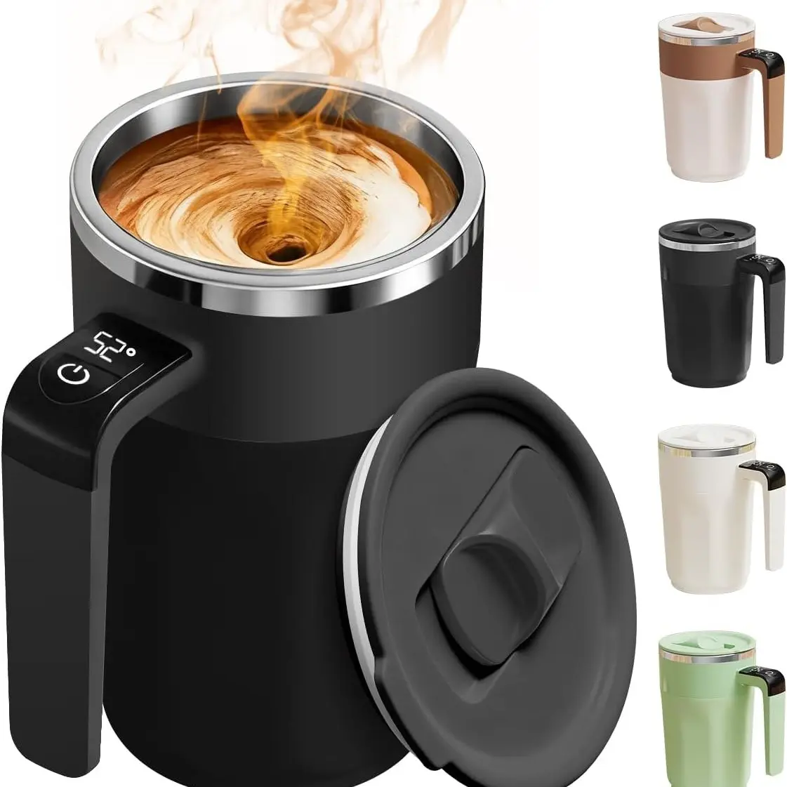 Automatic Stirring Coffee Cup with Temperature Display, Rechargeable Coffee Mug, Hot Coffee Travel Mug, 13.5oz Self-Stirring Mug with Lid, Stainless Steel Material Suitable for Coffee, Milk, and Other Beverages, Travel Coffee Mugs