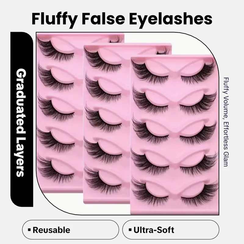 1 pc Of Fluffy False Eyelashes Set, Creating Natural Curled Eyelashes, Girl Group's Thick And Full False Eyelashes, Cat Eye Dramatic Style False Eyelashes