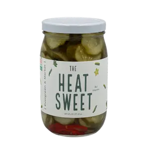 The Heat & Sweet Pickle 17 oz Glass Jar with Resealable Lid Spicy-Sweet Harmony Red Jalapeños for Burgers Pizza BBQ & Cheese Boards