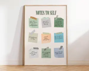 Notes To Self, Motivational Poster, Self Care Wall Art, Inspirational Quotes Print, Minimalist Printable, Mental Health Art, Green Wall Art