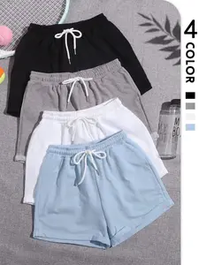 Women's Solid Color Fitted Drawstring Shorts, Casual Elastic Waist Adjustable Shorts for Summer, Summer Outfits 2024, Fashion Womenswear Women's Bottoms for Daily Wear Everyday, Basic