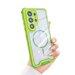 Clear Magnetic Phone Case for Samsung Galaxy S26 S25 S24 S23 Ultra Plus, Compatible with MagSafe, Dual-Color Heavy Duty Protective Cover, Shockproof Anti-Scratch Transparent Case