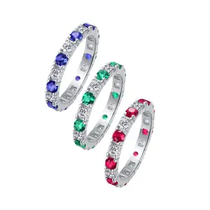 S925 sterling silver ring inlaid with lab-grown diamonds, red, blue, and green gemstones, simple and stylish jewelry, suitable for holiday gifts, couple's gifts, Mother's Day gifts
