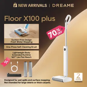 DREAME FloorX 100 Plus Cordless Electric Mop with 2 Bonus Roller Brushes, 45min Runtime, Lightweight 5.1 lbs, Dual-Tank Design, Self-Cleaning Brush