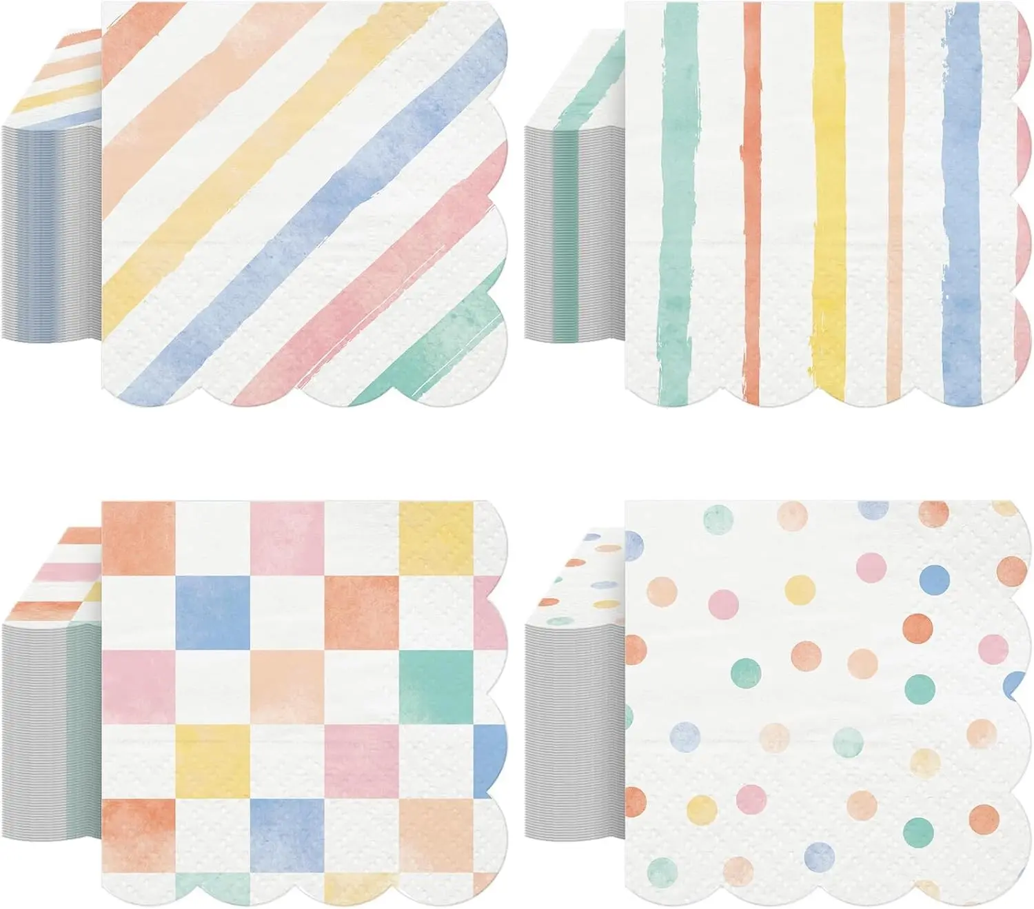 100 Pcs Colorful Paper Napkins, Colorful Pattern Disposable Napkins Rainbow Gingham Napkin Striped Plaid Dots Party Supplies for Wedding Birthday Graduation Picnic BBQ Decoration