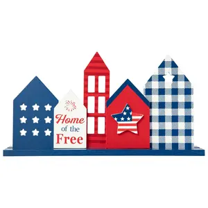 Glitzhome 16" Wooden Patriotic Americana HouseTable Topper
