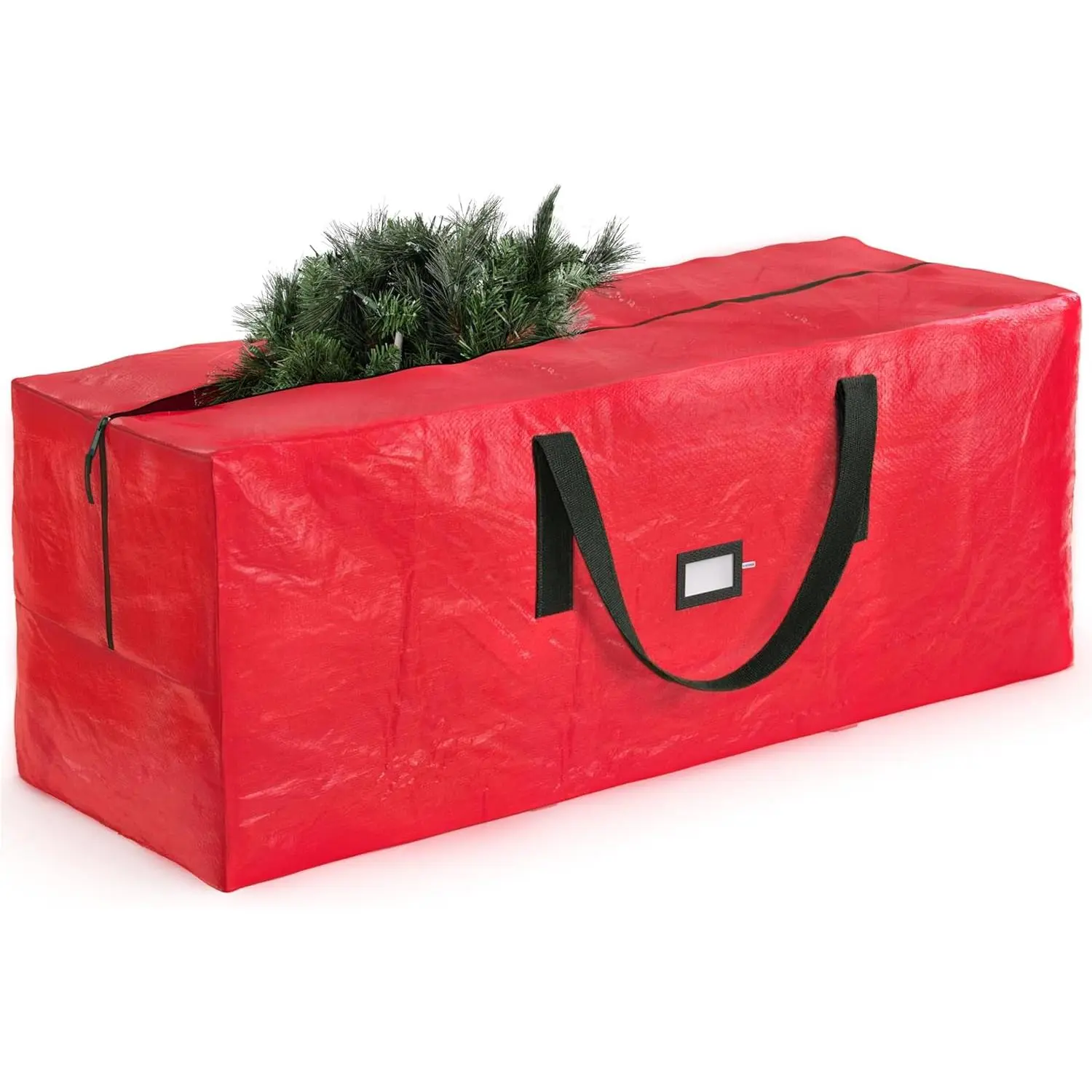 ZOBER 9 Ft Large Christmas Tree Storage Bag - Fits 9 Ft Artificial Trees - Plastic, Waterproof Christmas Tree Bag For Storage Box For Xmas - Strong, Durable Handles - Label Card Slot - Red