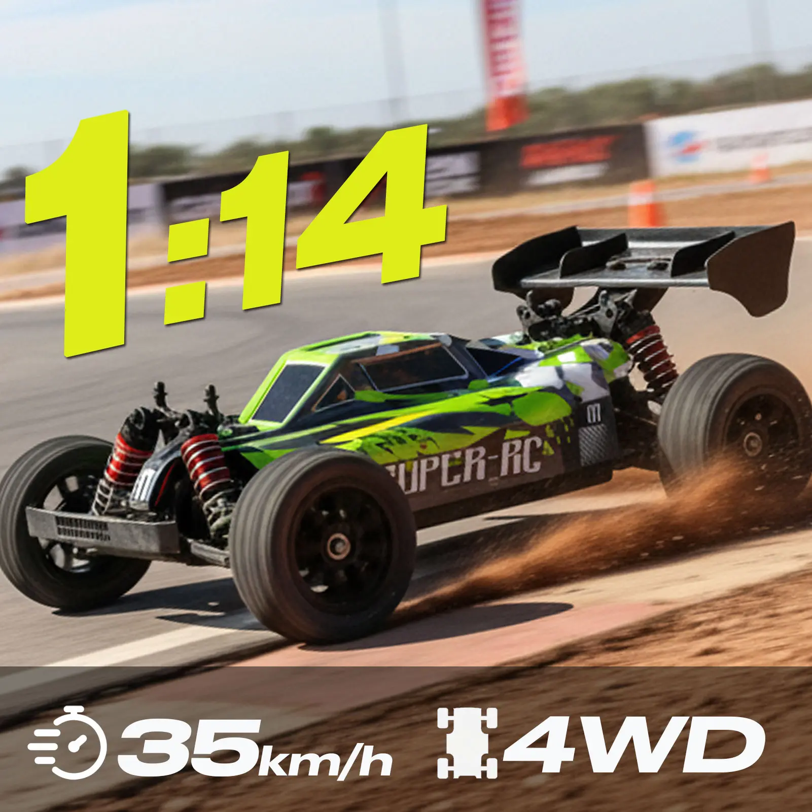 1:14 Scale 4WD Off Road RC Car, 35KM/H High Speed Racing Truck, 2.4Ghz Remote Control, Support Multiple Vehicles Playing Together, 7-color Headlights+Underglow Lights, Road Gripping, 390 Carbon Brush Motor, Birthday Christmas New Year Gifts