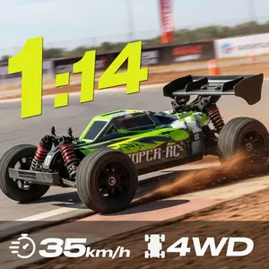 1:14 Scale 4WD Off Road RC Car, 35KM/H High Speed Racing Truck, 2.4Ghz Remote Control, Support Multiple Vehicles Playing Together, 7-color Headlights+Underglow Lights, Road Gripping, 390 Carbon Brush Motor, Birthday Christmas New Year Gifts
