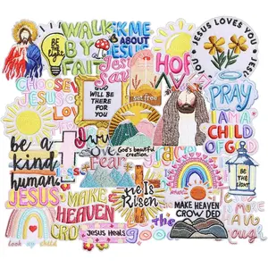 35PCS Love Iron on Patches, Cartoon Religious Positive Embroidered Applique for Clothes, Christian Quotes Patches for Hats, Jackets, Bags, Backpacks, Dress