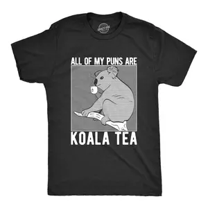 Mens My Puns Are Koala Tea T shirt Funny Sarcasm Bear Australia Funny Joke Tee Mens Funny T Shirts Cool Vintage Fashion T-Shirt Gift Classic Menswear Sarcastic Apparel for Men Funny Animal Short Sleeve Novelty Black